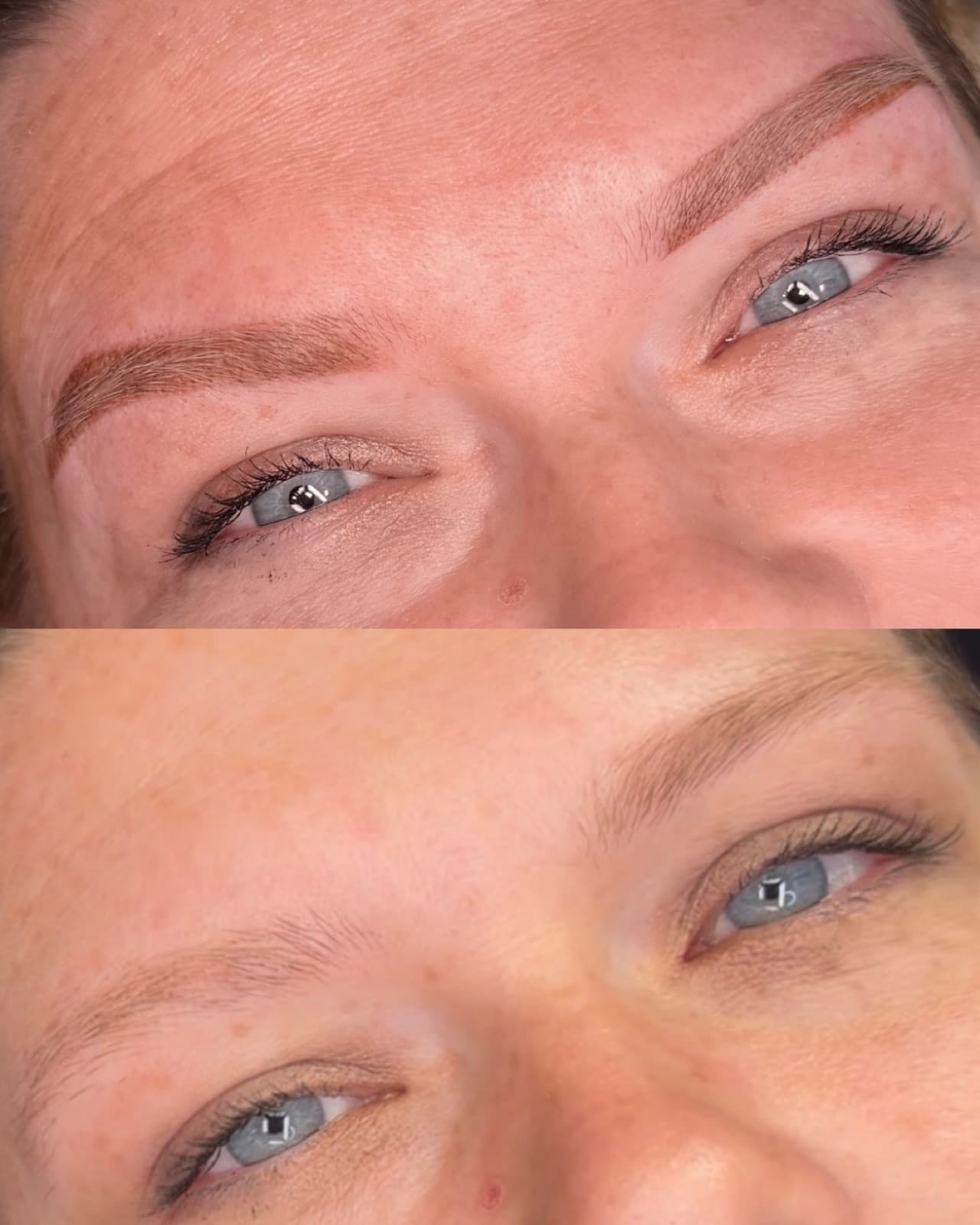 Before-and-after of ombré powder brows